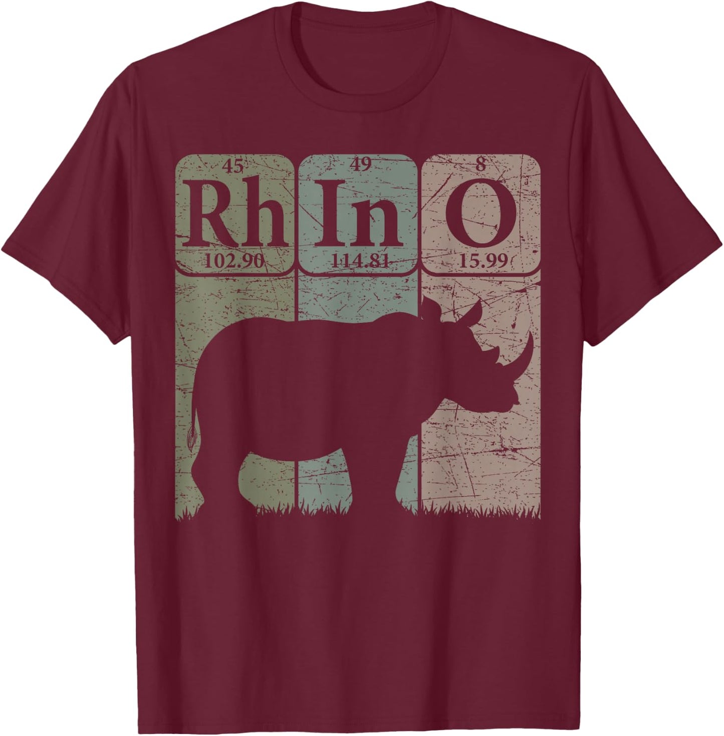 Rhino Periodic Table Elements Rhino Lover Rhinoceros Retro T-Shirt - T-Shirt | Maroon
