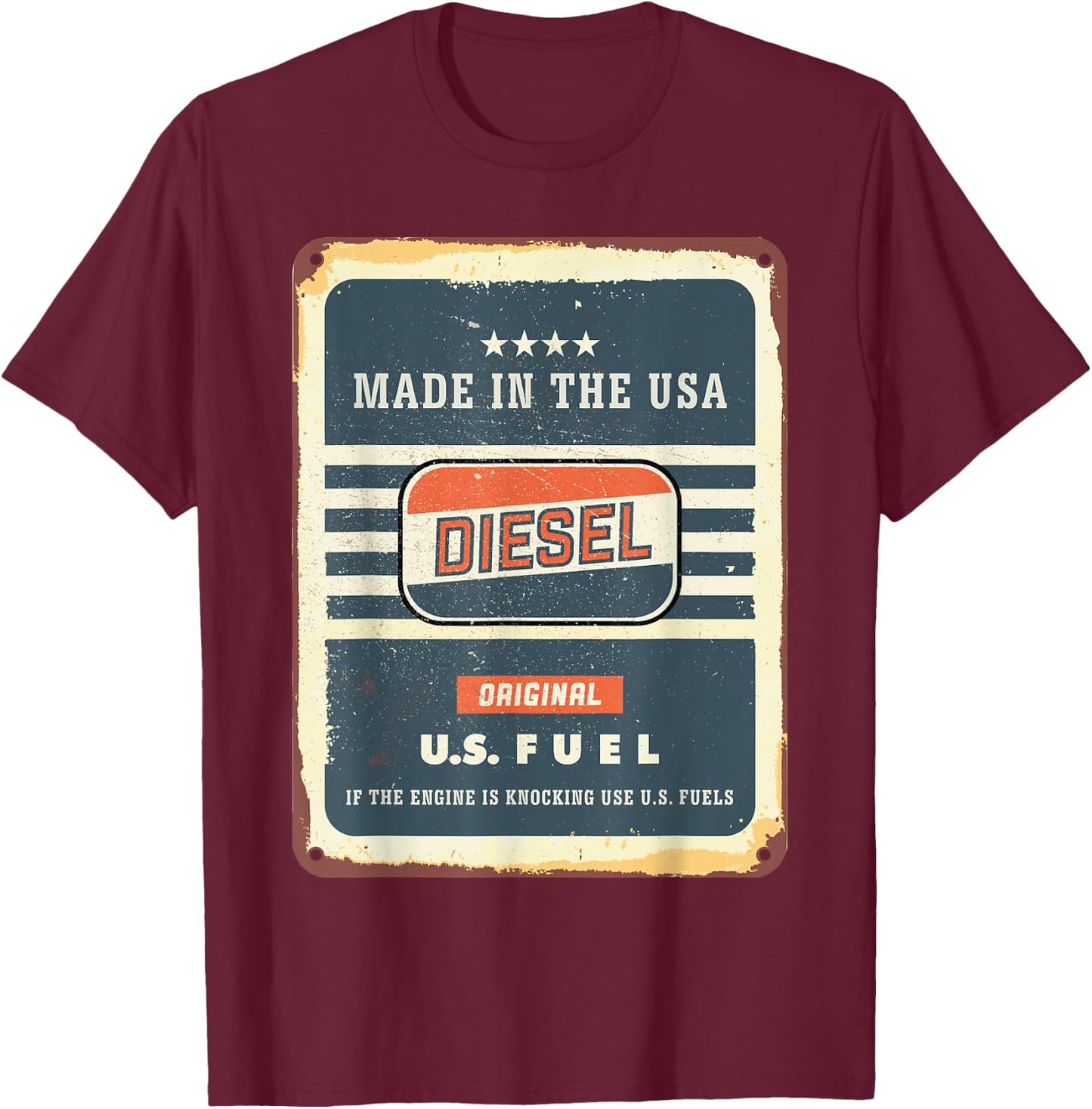 Vintage Diesel Fuel Sign Made in USA T-Shirt - T-Shirt | Maroon