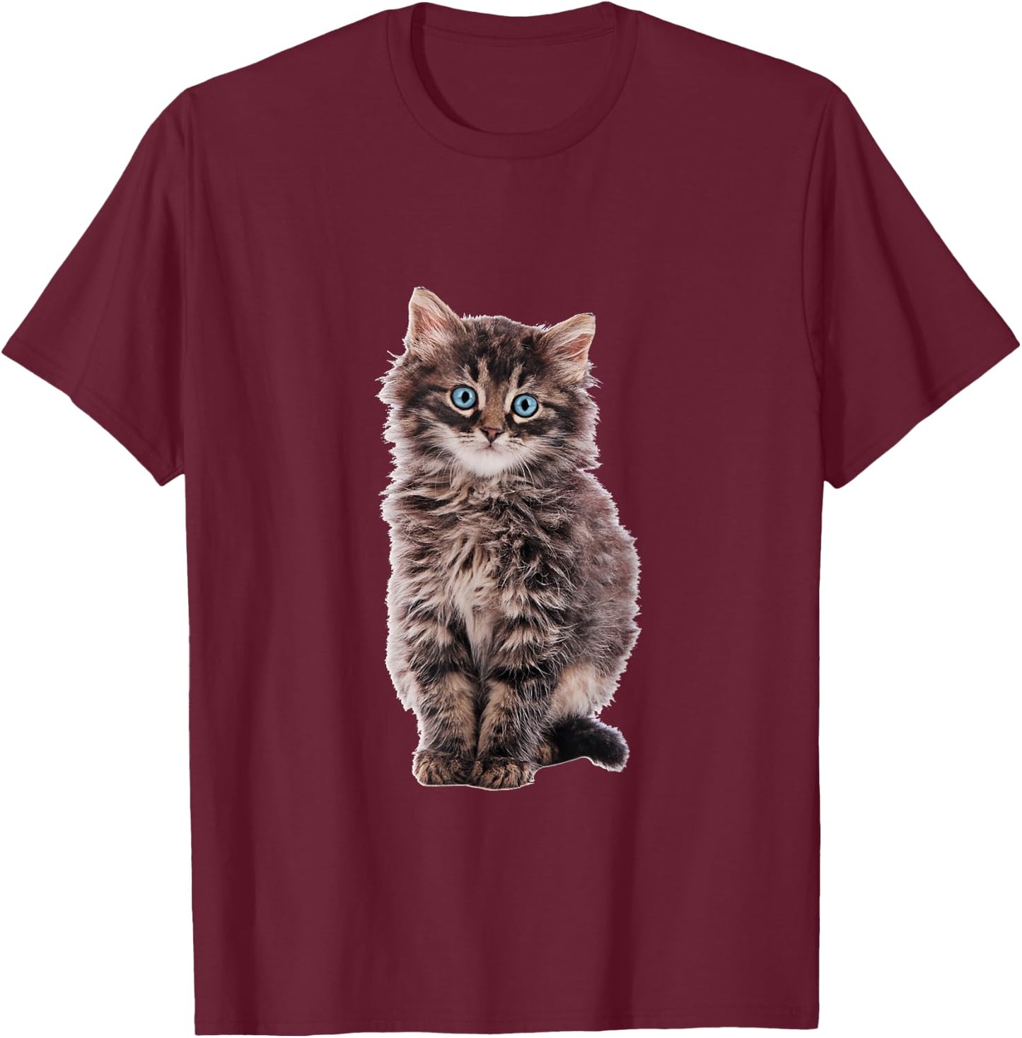 Adorable fluffy Maine Coon brown tabby kitten T-Shirt - T-Shirt | Maroon