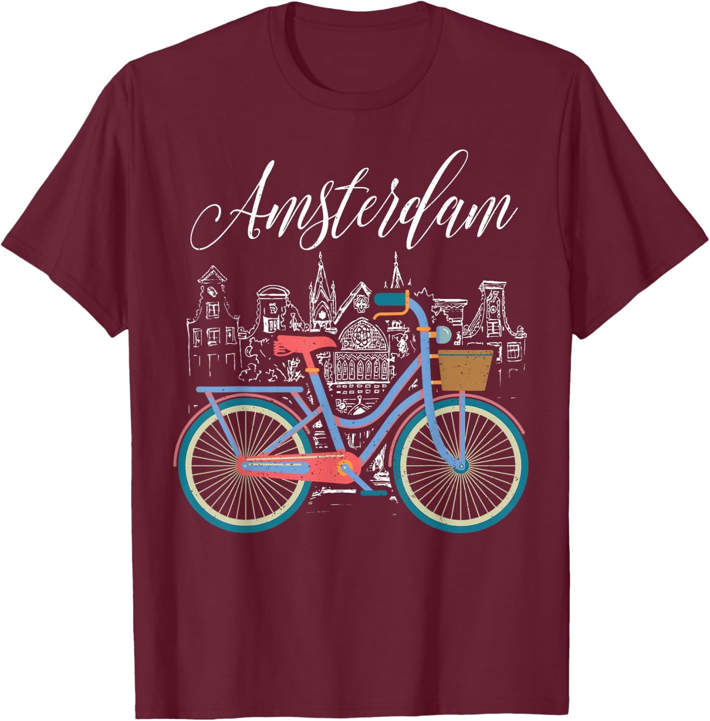 Love Cycling Luv Amsterdam Retro Bike Gift Design Idea T-Shirt - T-Shirt | Maroon