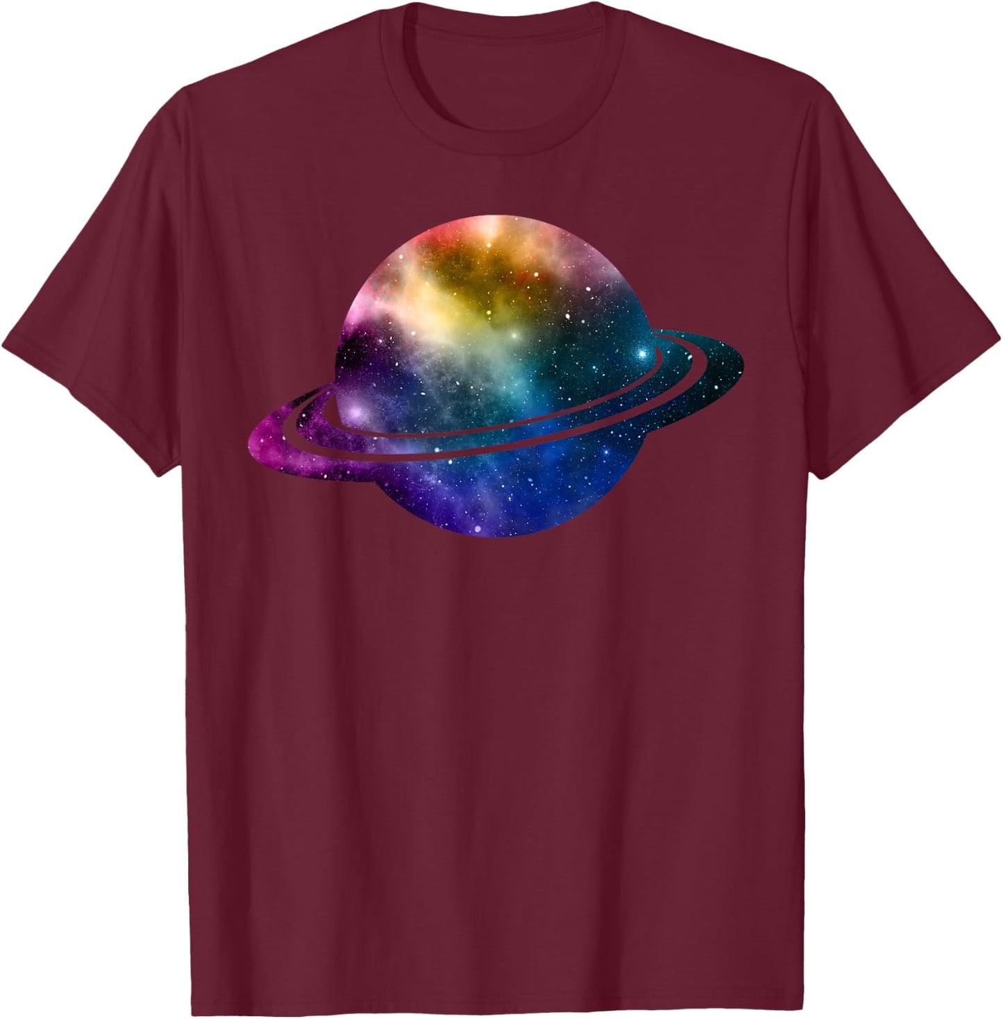 Planet Science, Colorful Saturn Design T-Shirt - T-Shirt | Maroon