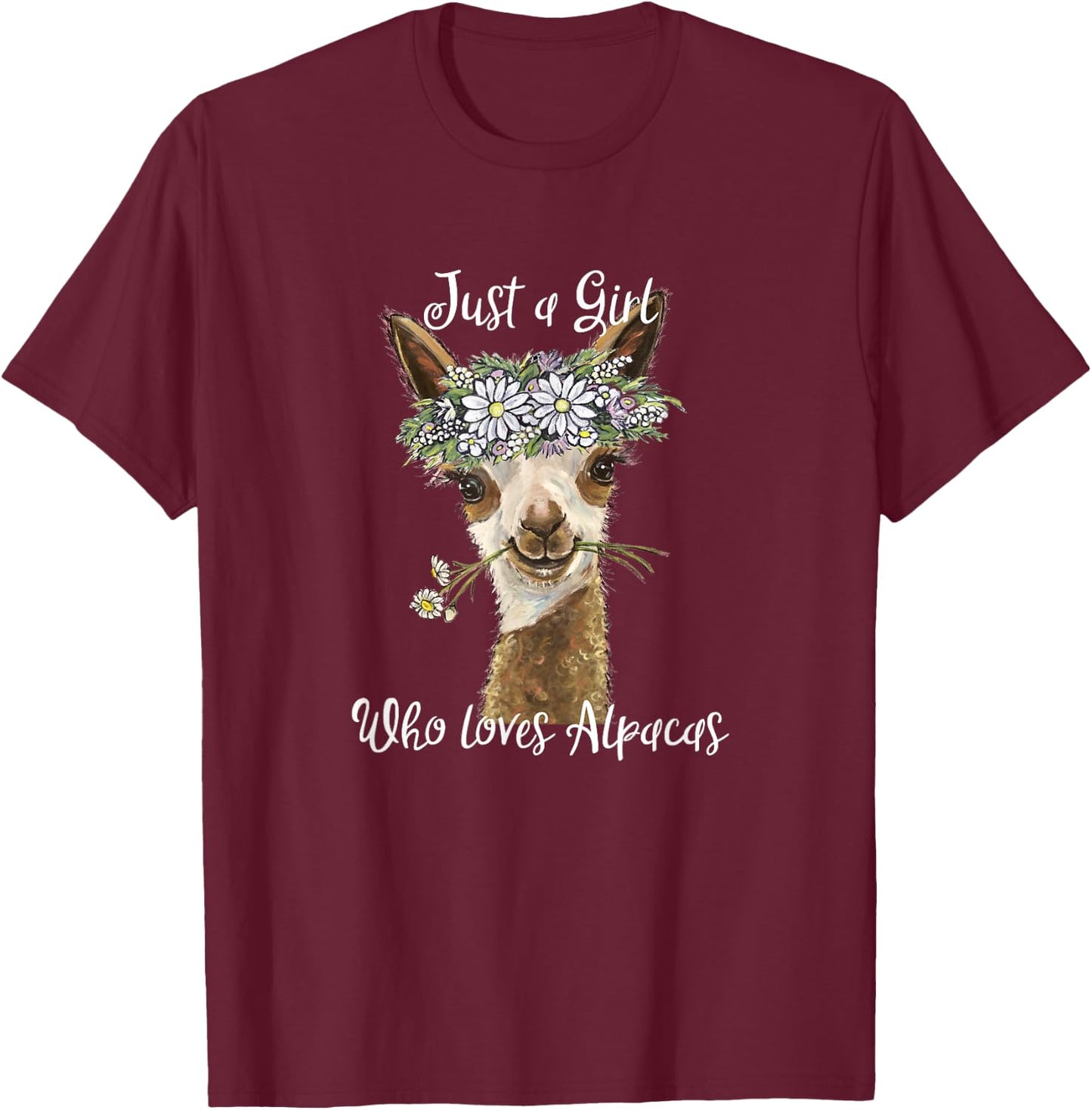 Just a Girl Who Love Alpacas T-Shirt - T-Shirt | Maroon