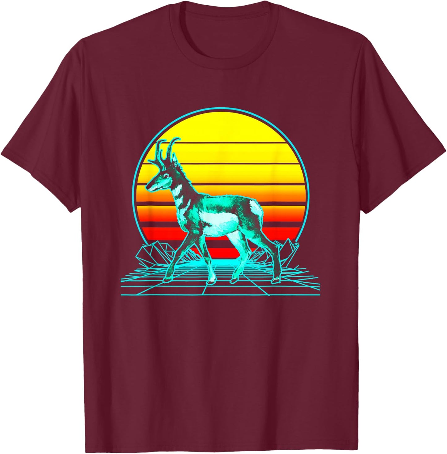Retro Pronghorn Vaporwave T-Shirt - T-Shirt | Maroon