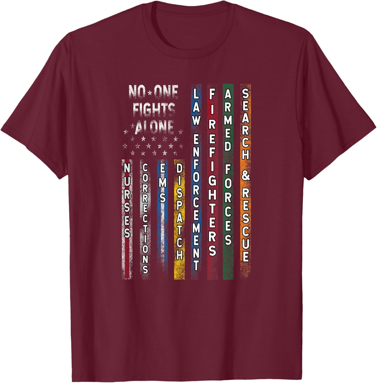 First Responders USA Flag Police Firefighter Appreciation T-Shirt - T-Shirt | Maroon