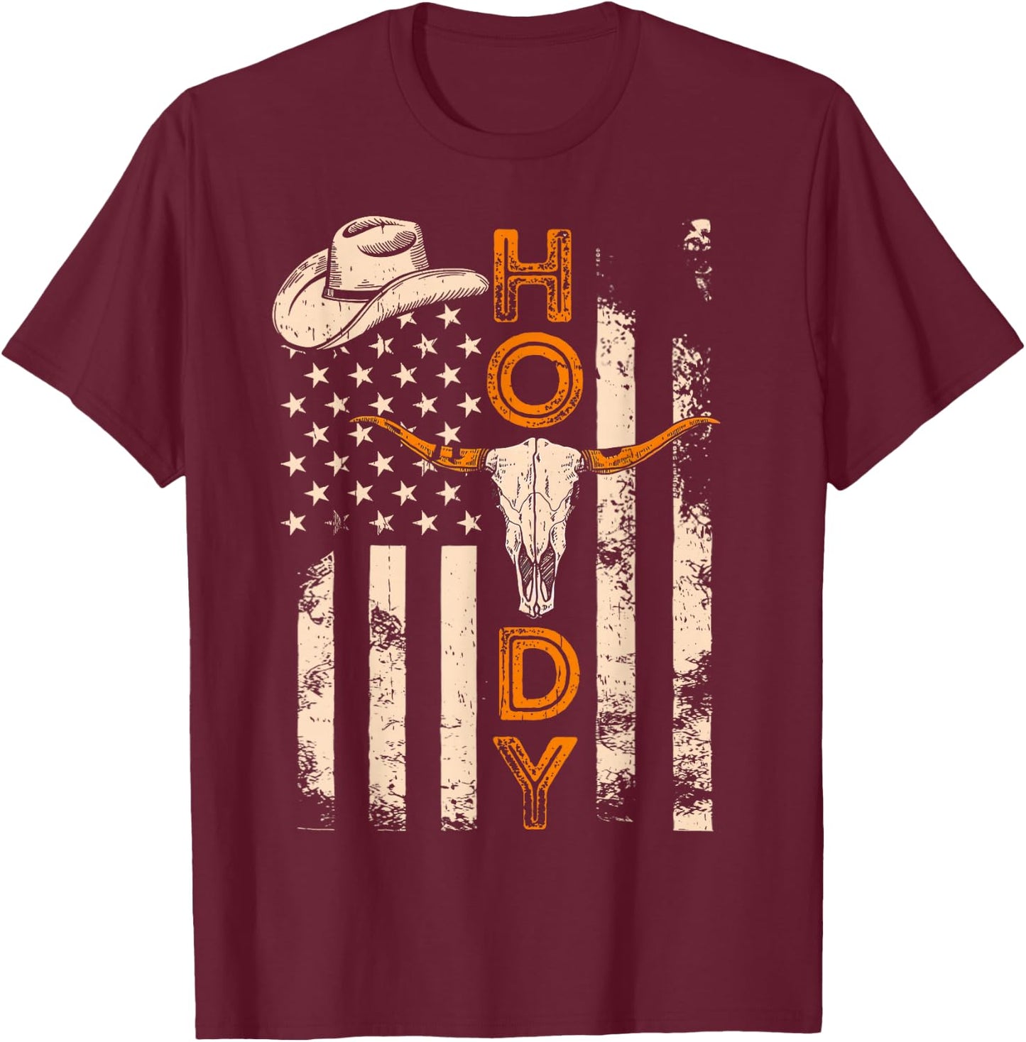 Western Country Rodeo Southern Howdy Cowboy American Flag T-Shirt - T-Shirt | Maroon