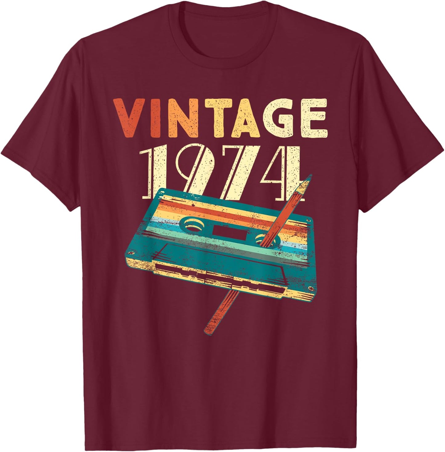Vintage 1974 Music Cassette 51st Birthday Gifts 51 Years Old T-Shirt - T-Shirt | Maroon