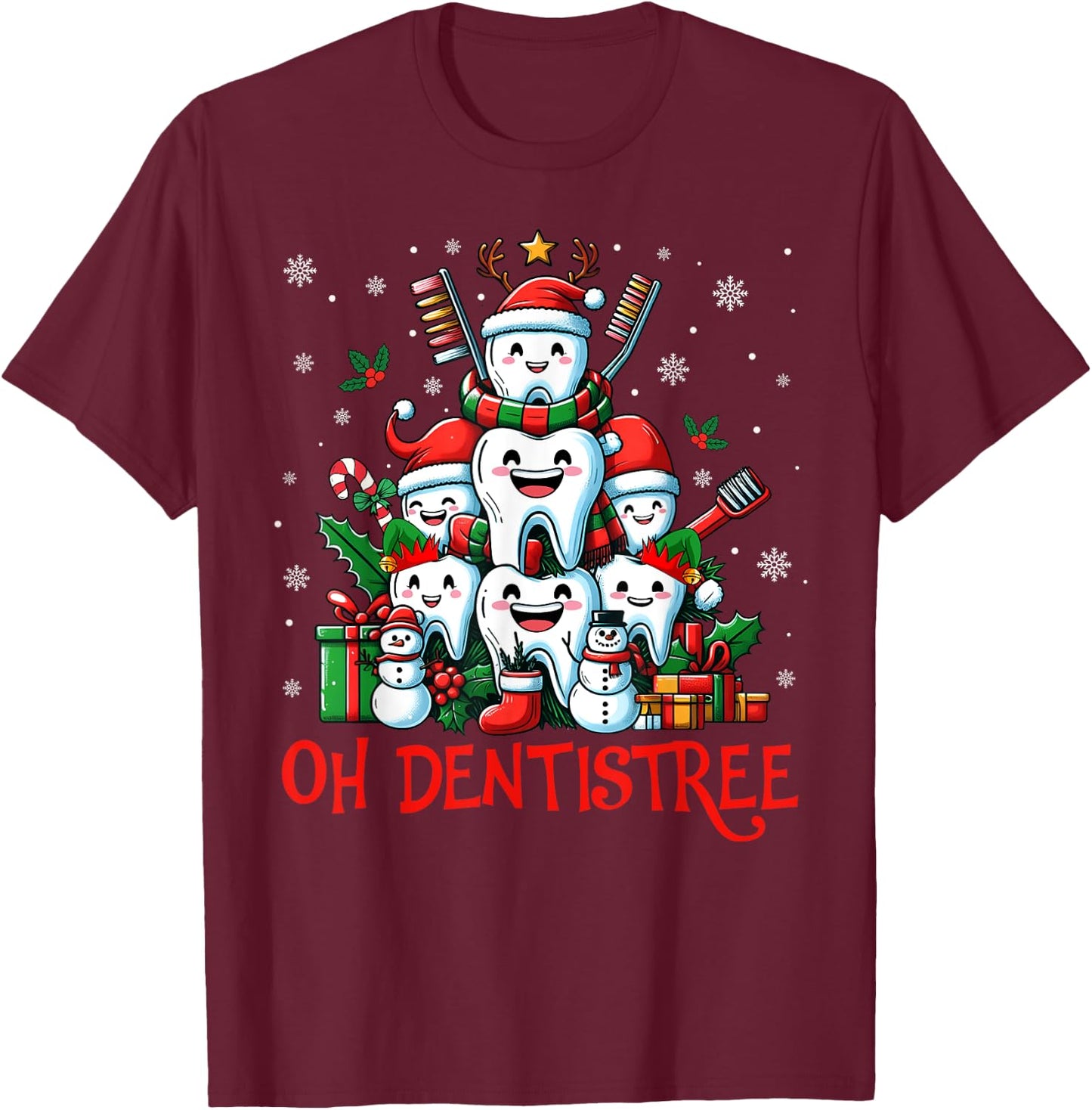 Funny Christmas Dentist Tree Dental Oh Dentistree Tooth Tree T-Shirt - T-Shirt | Maroon