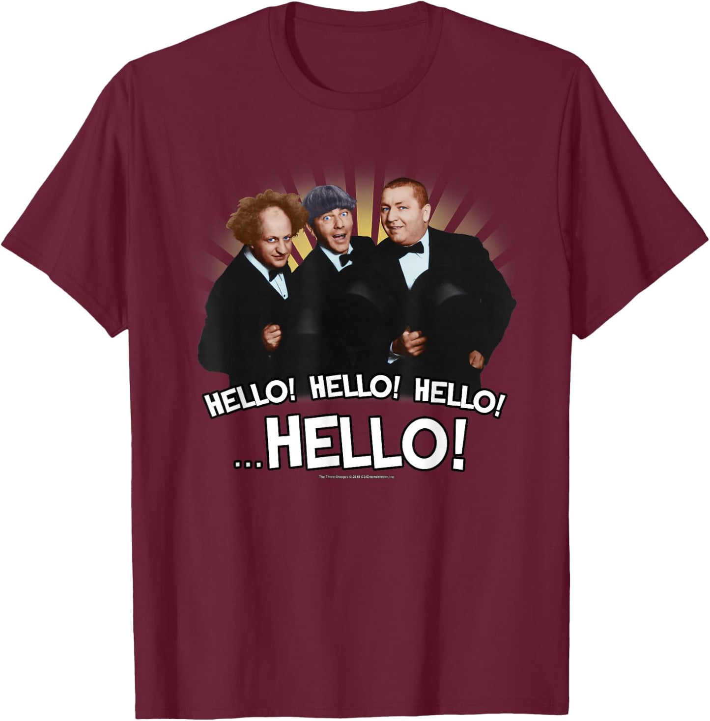 TTS- The Three Stooges Hello! Hello! Hello! ...Hello! T-Shirt - T-Shirt | Maroon