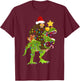 Xmas Tree Rex Yeti Bigfoot Sasquatch Riding Dinosaur T Rex T-Shirt - T-Shirt | Maroon