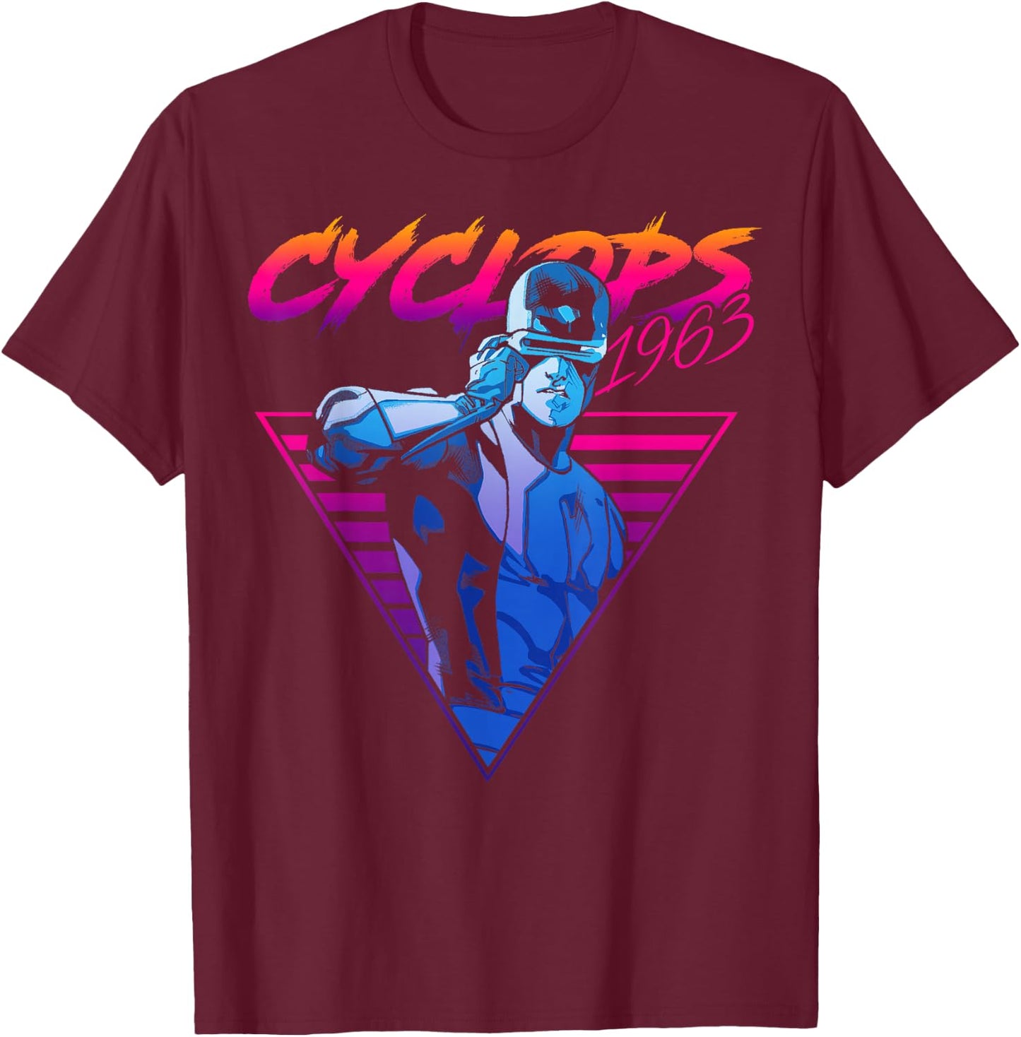 Marvel X-Men Cyclops Retro Neon Triangle Graphic T-Shirt - T-Shirt | Maroon