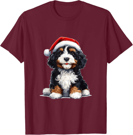 Cute Bernedoodle Dog Christmas Merry X-mas Graphic T-Shirt - T-Shirt | Maroon
