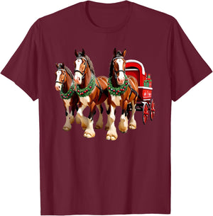 X-Mas Equestrian Farm -Adult Christmas Animal Print , Black, Small, Short Sleeve, Classic Fit, , Pull On, 1 Count T-Shirt - T-Shirt | Maroon