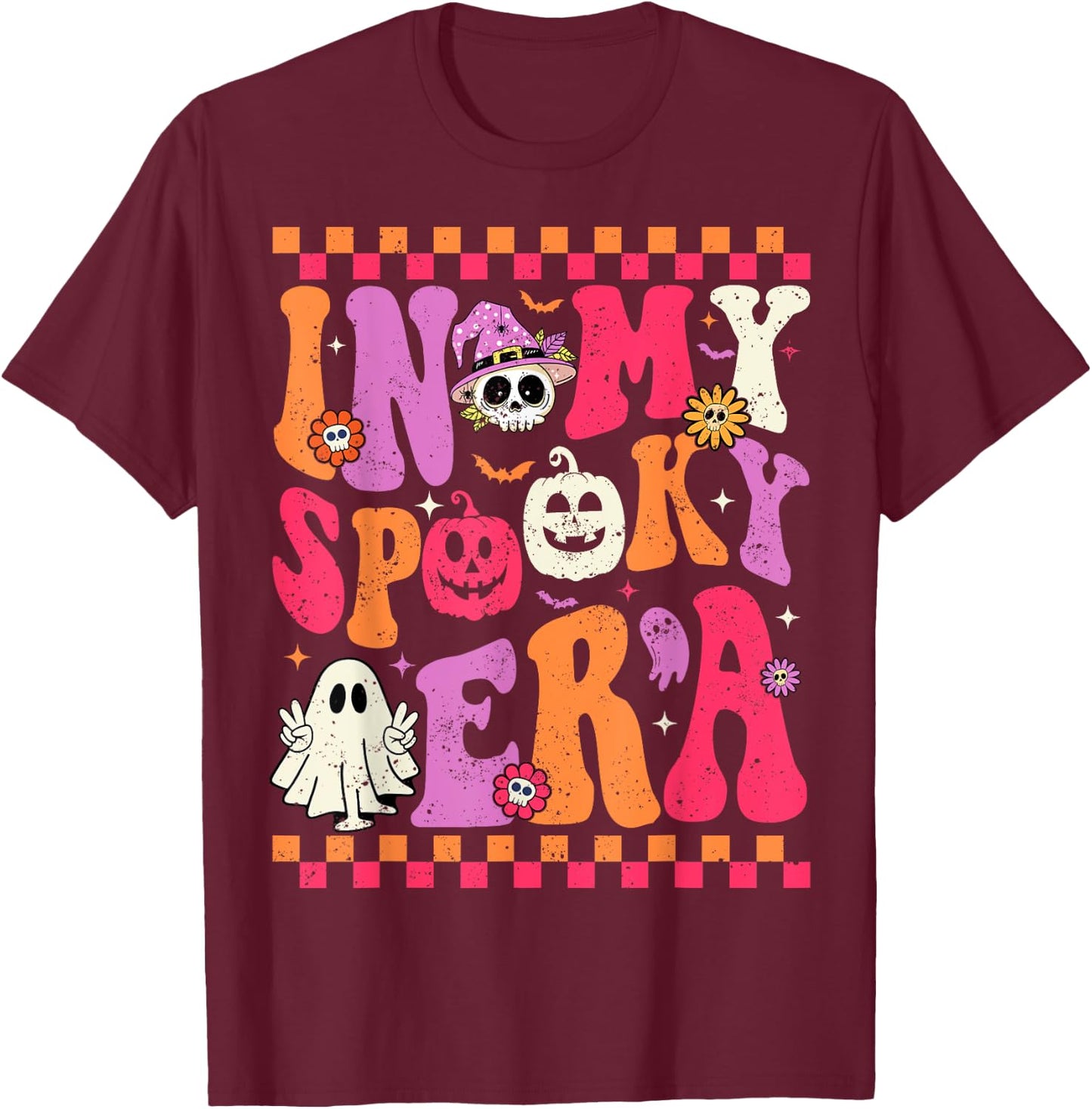 In My Spooky Era Groovy Retro Groovy Ghost Halloween T-Shirt - T-Shirt | Maroon