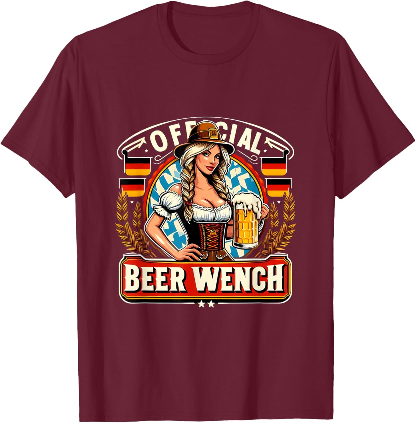 Oktoberfest Official Beer Wench German Flag Drinking Team T-Shirt - T-Shirt | Maroon