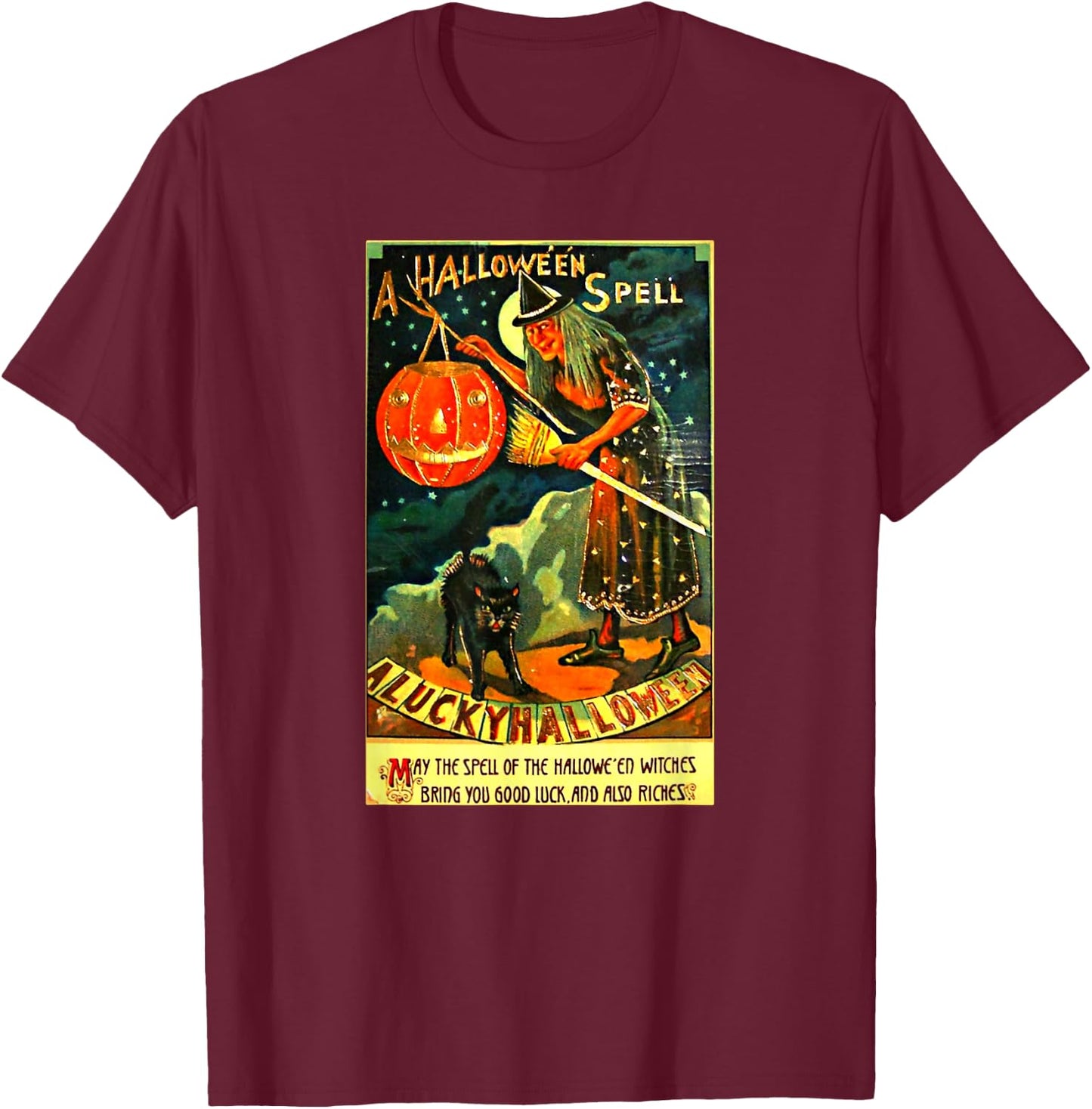 Vintage Halloween Spell Witch Monster Halloween Party T-Shirt - T-Shirt | Maroon
