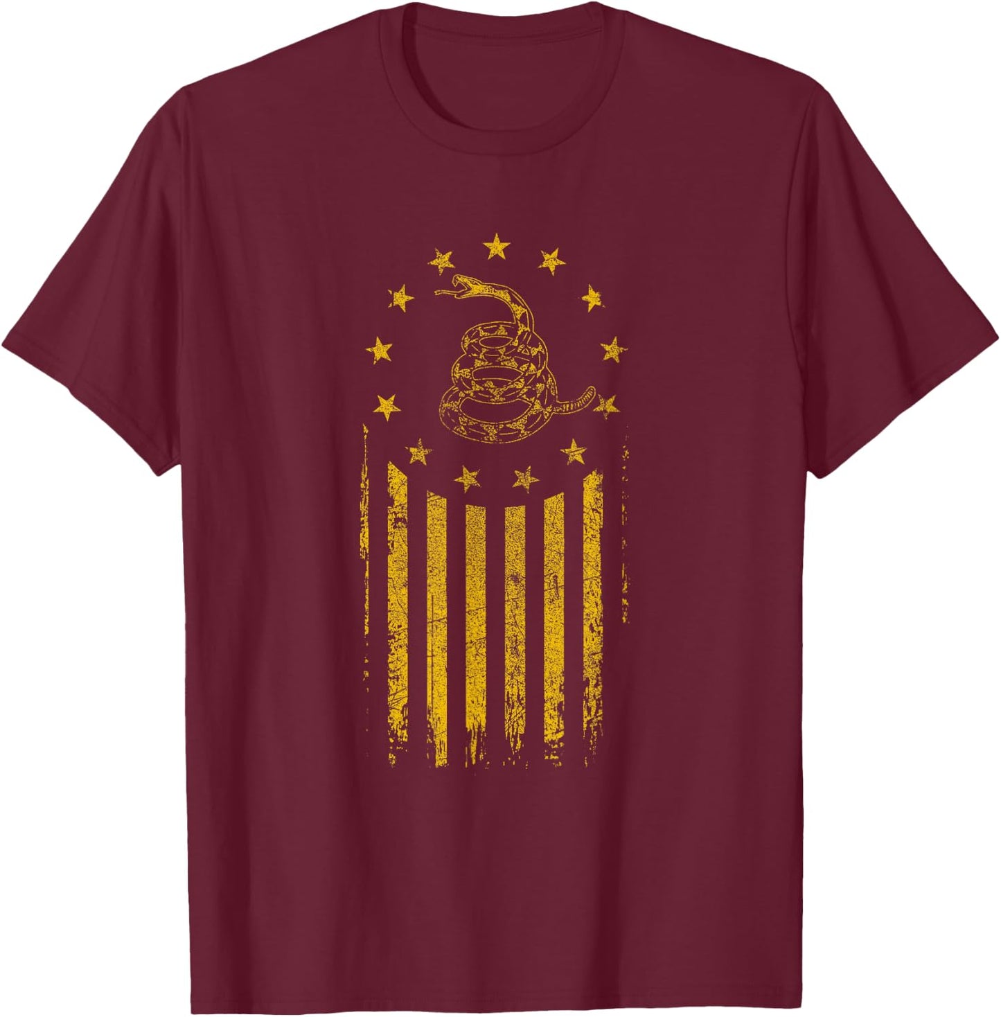 Gadsden Flag Snake - Betsy Ross Flag, 13 Colonies Vintage T-Shirt - T-Shirt | Maroon