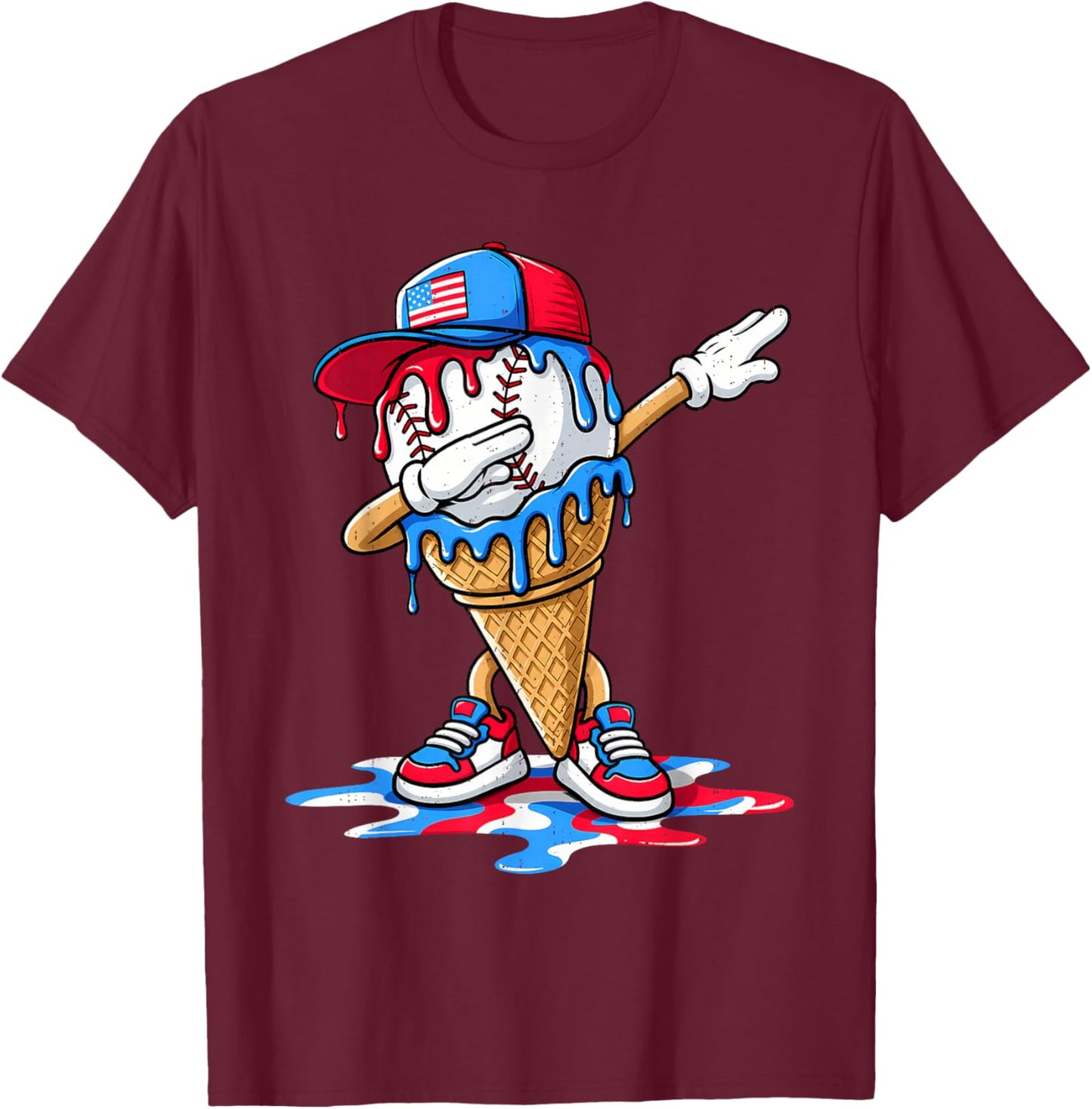 Baseball Drip American Patriotic 4th of July Boys Kids Youth T-Shirt - T-Shirt | Maroon