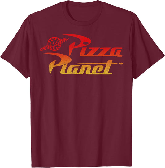 Disney Pixar Toy Story Pizza Planet Gradient Logo T-Shirt - T-Shirt | Maroon
