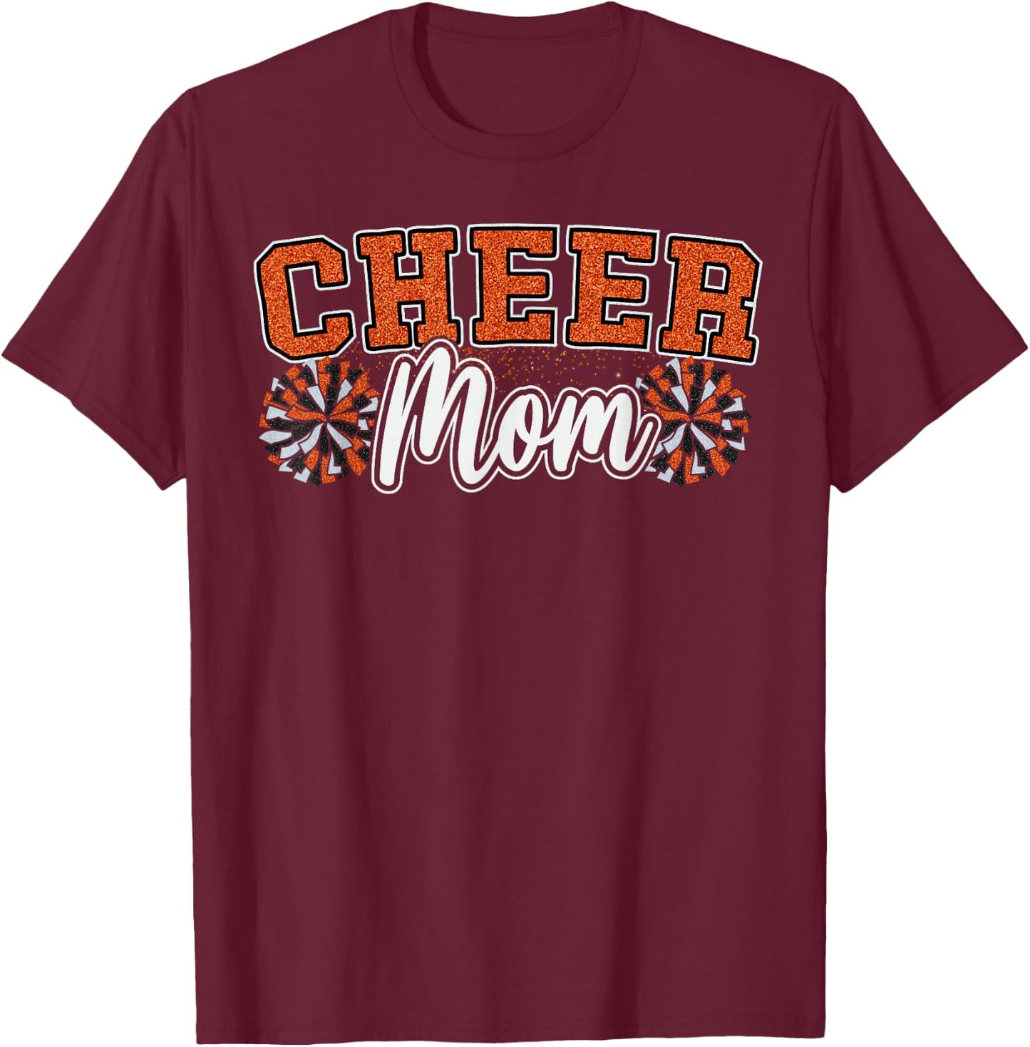 Funny Loud Proud Cheer Mom Mama Cheerleading Orange Pom Poms T-Shirt - T-Shirt | Maroon