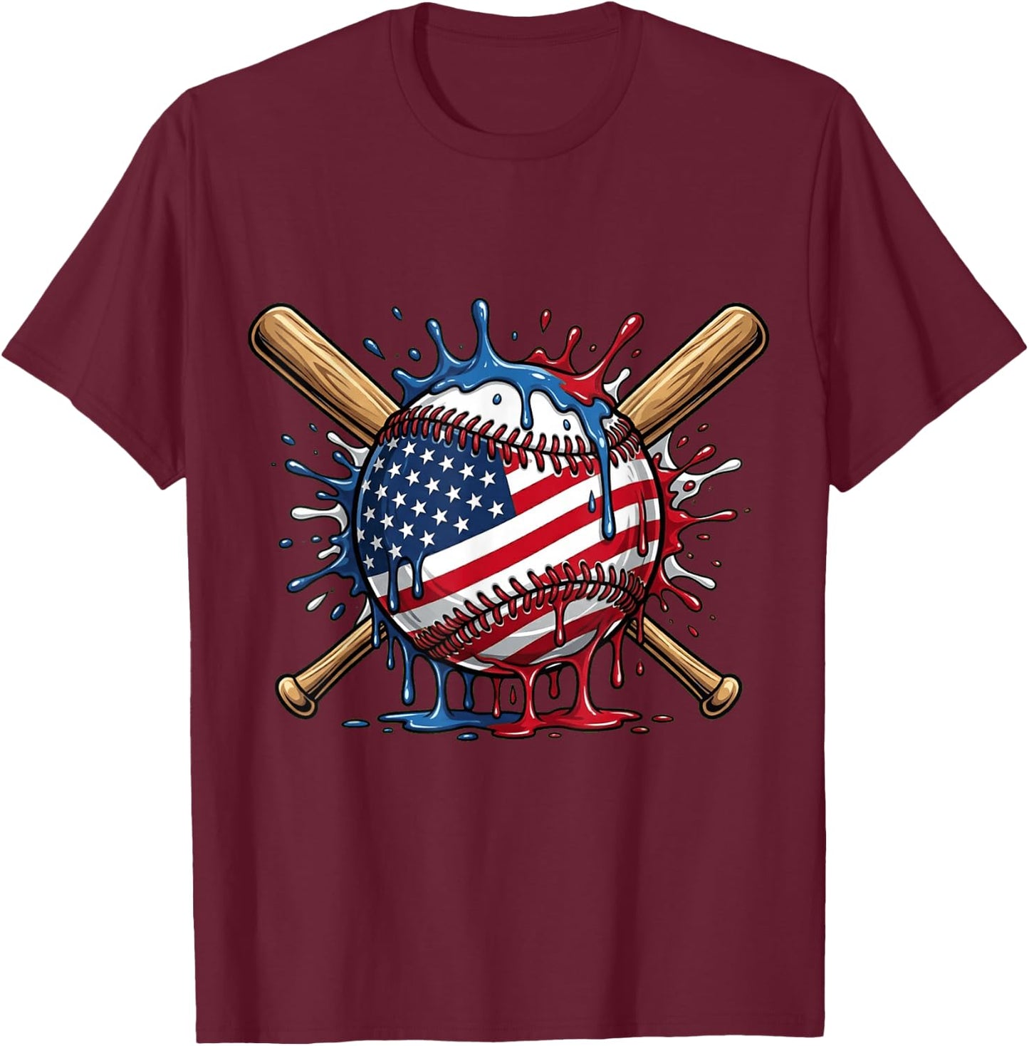 Baseball Drip American Flag Boys Kids Youth 4th of July T-Shirt - T-Shirt | Maroon