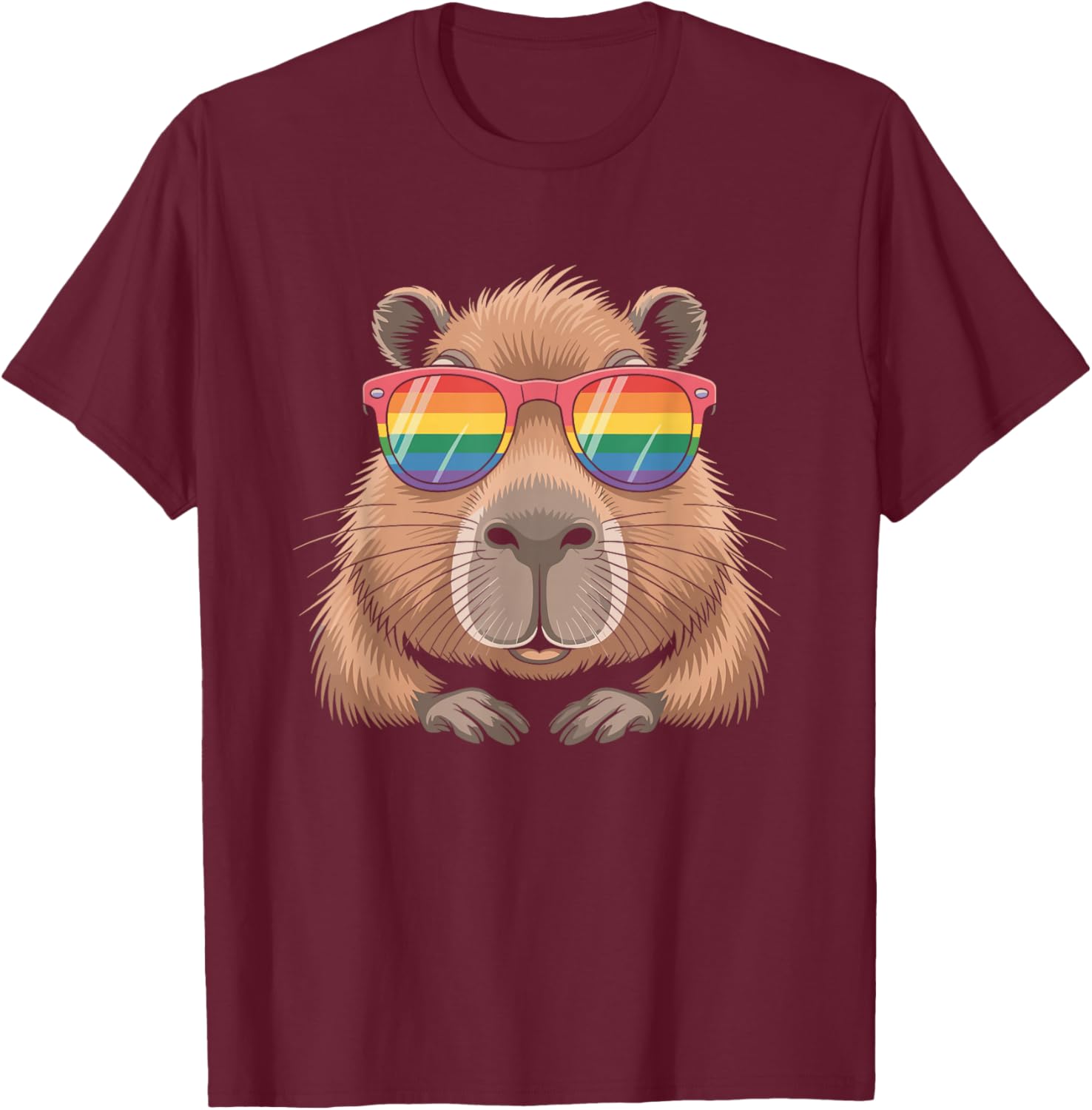 Cute Capybara Rainbow Pride Flag LGBTQ T-Shirt - T-Shirt | Maroon