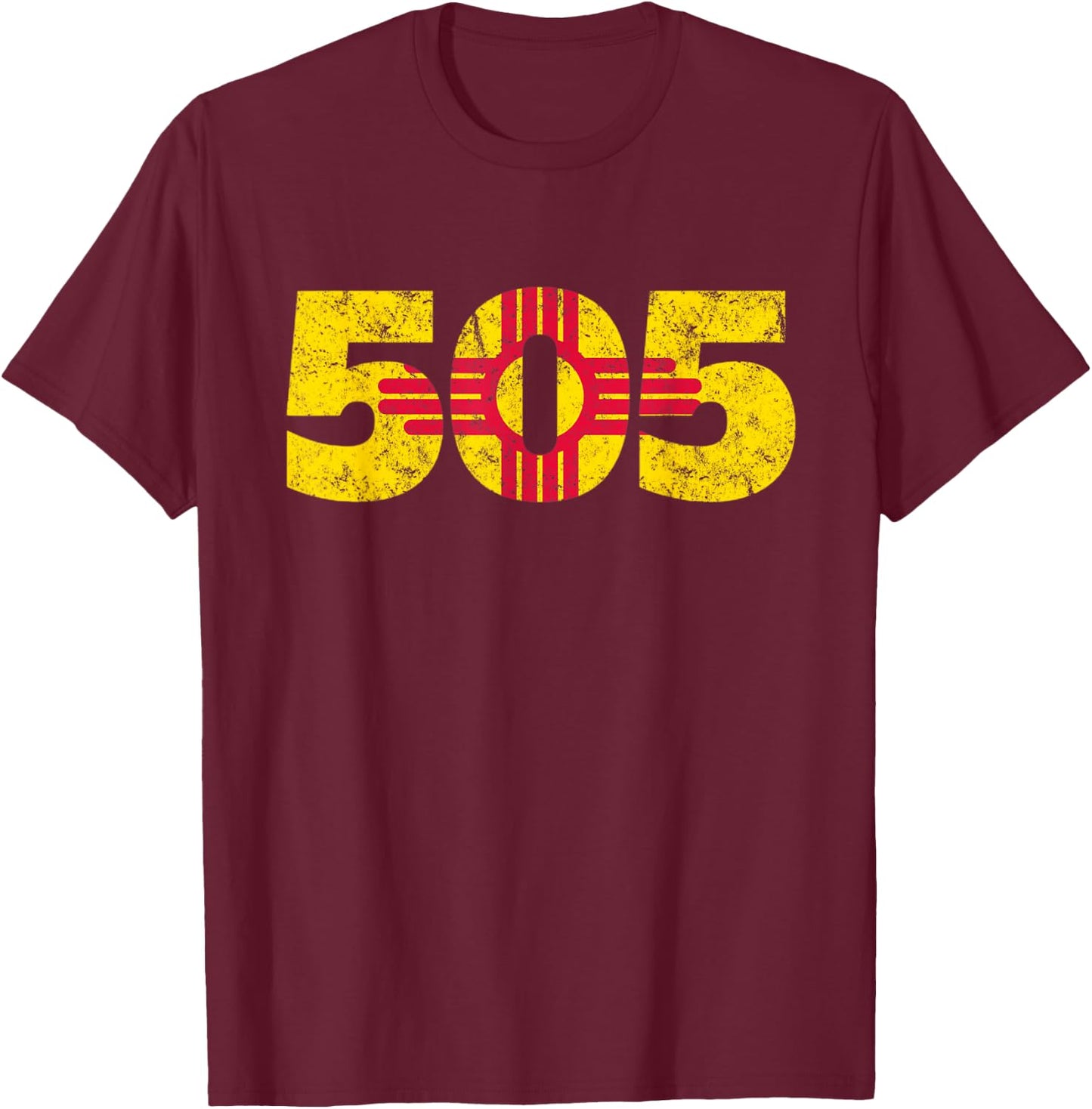 505 New Mexico Zia Vintage Distressed T-Shirt - T-Shirt | Maroon