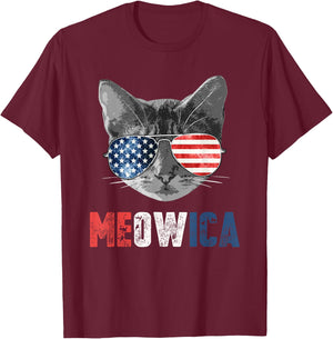 4th of July Shirt Meowica American Flag Cat T-Shirt - T-Shirt | Maroon
