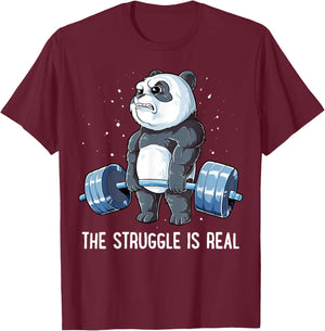 Panda The Struggle Is Real Weightlifting Fitness Gym Funny T-Shirt - T-Shirt | Maroon