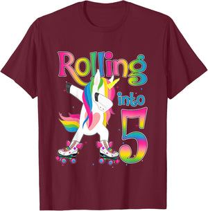 Rolling Into 5 years Let's Roll I'm Turning 5 Roller Skate T-Shirt - T-Shirt | Maroon