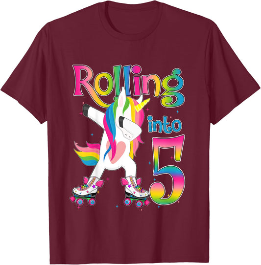 Rolling Into 5 years Let's Roll I'm Turning 5 Roller Skate T-Shirt - T-Shirt | Maroon