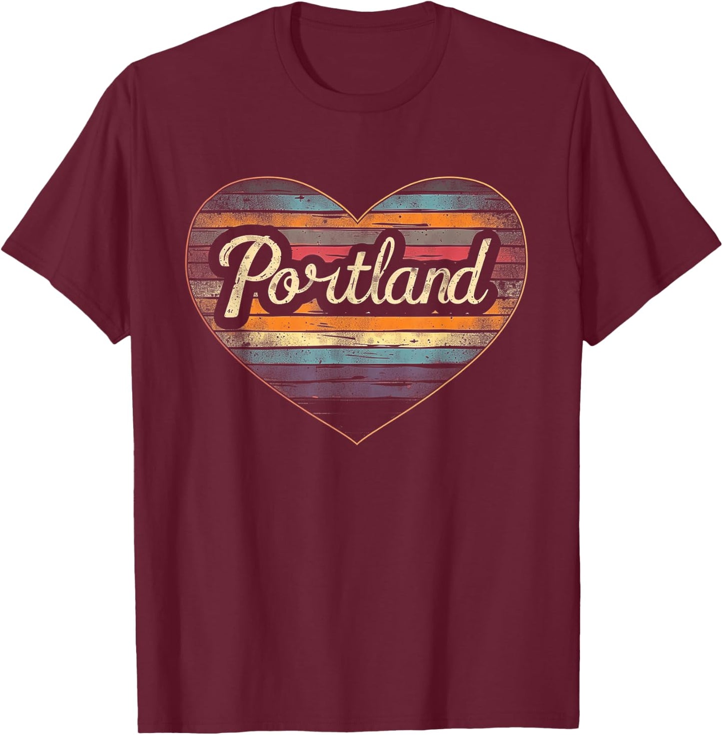 Portland - Heart Vintage Love Women Kids Retro Graphic Cool T-Shirt - T-Shirt | Maroon