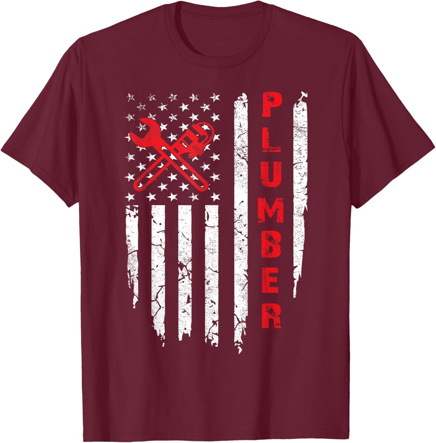 USA American Flag Plumber Men Women Plumbers Patriotic T-Shirt - T-Shirt | Maroon