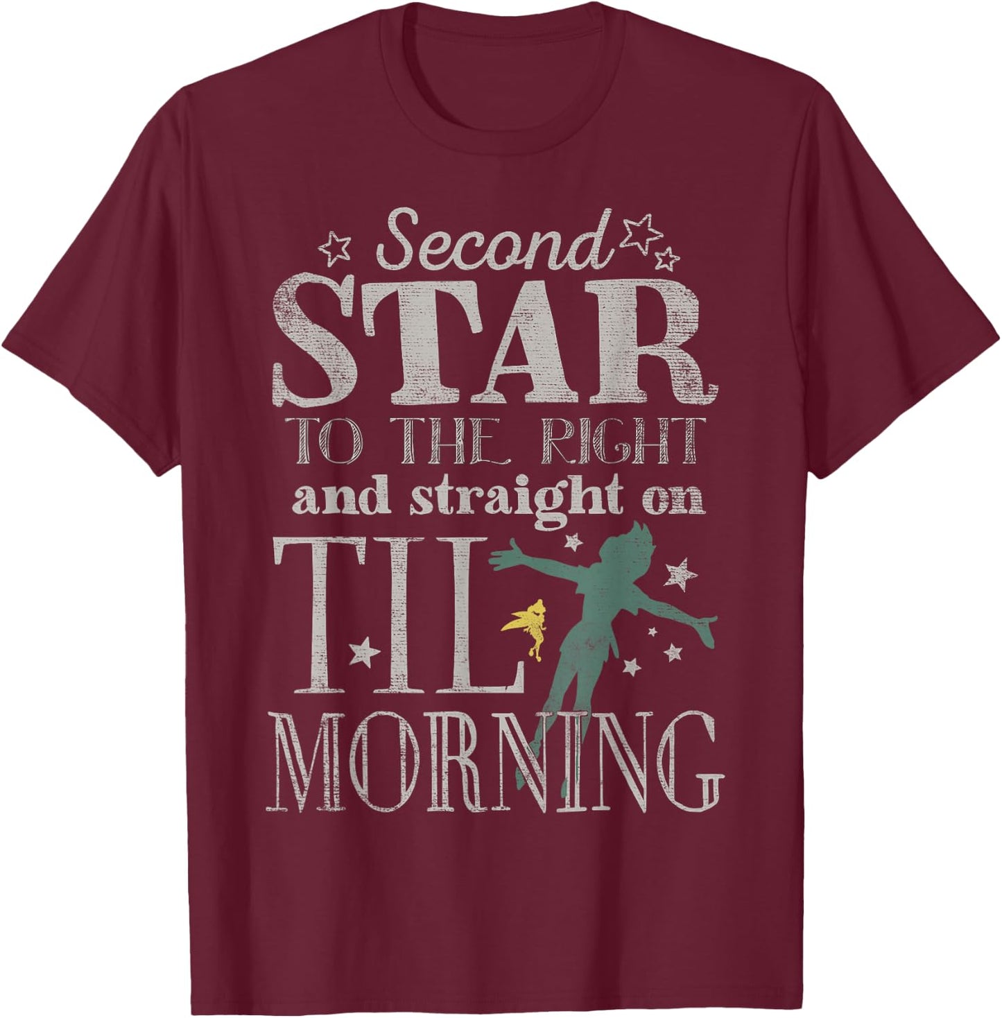 Disney Peter Pan Star To The Right Quote Graphic T-Shirt - T-Shirt | Maroon