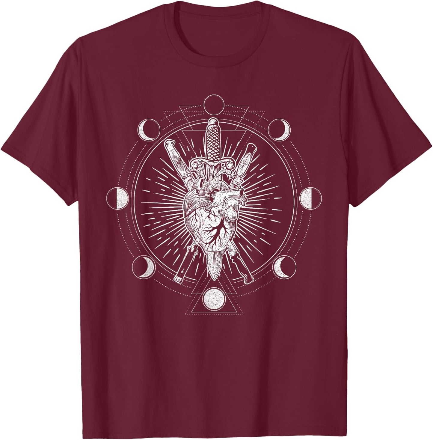 Moon Phase Heart Knife - Blackcraft Tarot T-Shirt - T-Shirt | Maroon