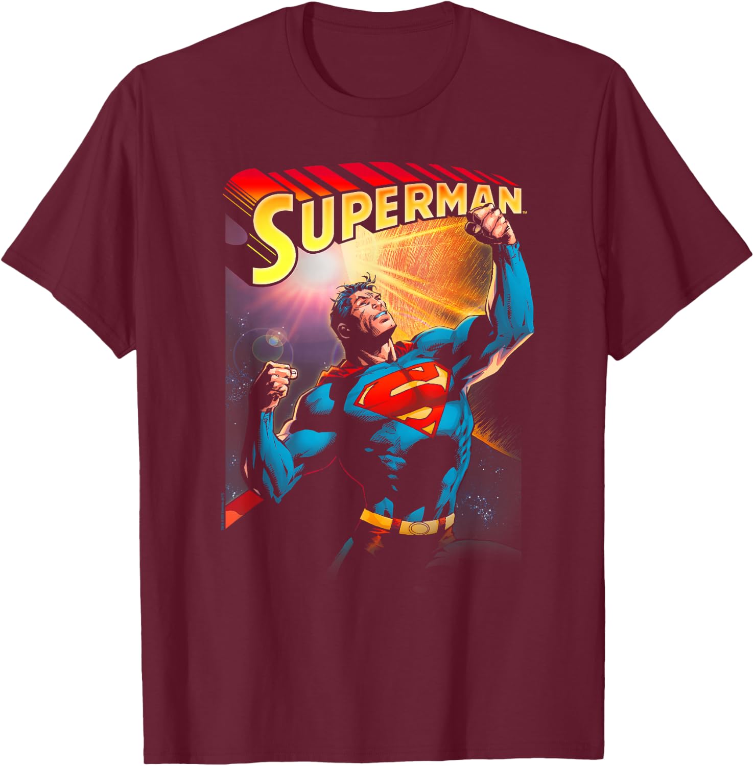 DC Comics Superman Victory -Adult , Black, Small, Short Sleeve T-Shirt - T-Shirt | Maroon