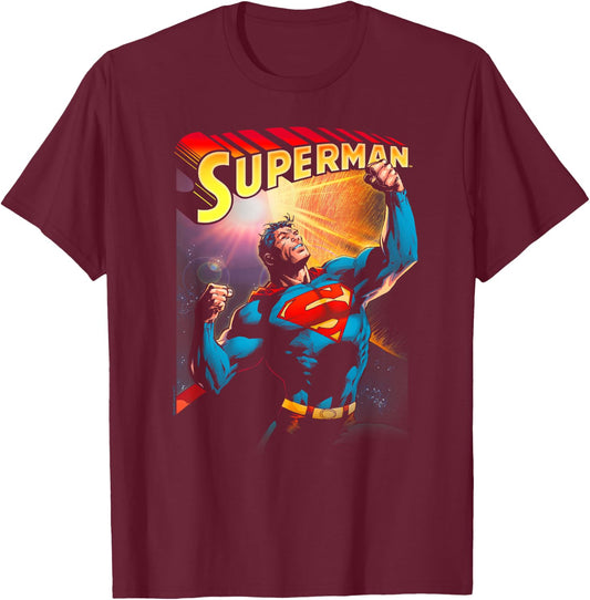 DC Comics Superman Victory -Adult , Black, Small, Short Sleeve T-Shirt - T-Shirt | Maroon