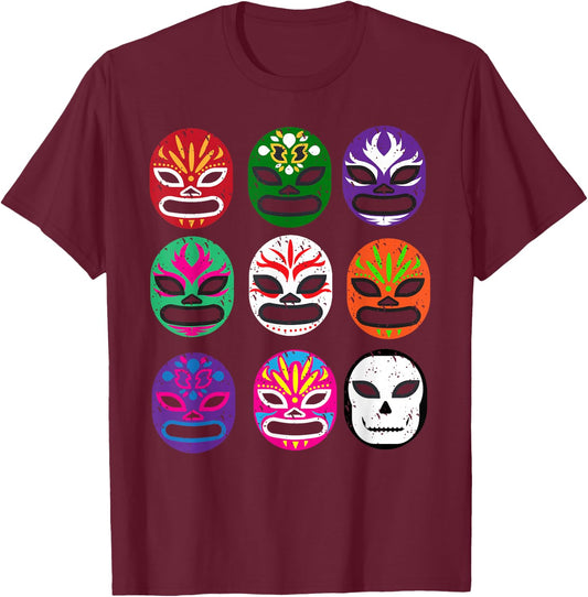 Lucha Libre Masks Shirt Mexican Wrestling Mask T Shirt T-Shirt - T-Shirt | Maroon
