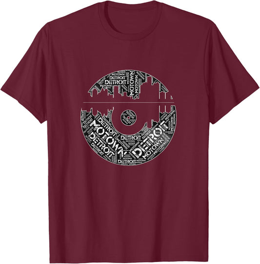 Detroit skyline record T shirt, Motown record T-Shirt - T-Shirt | Maroon
