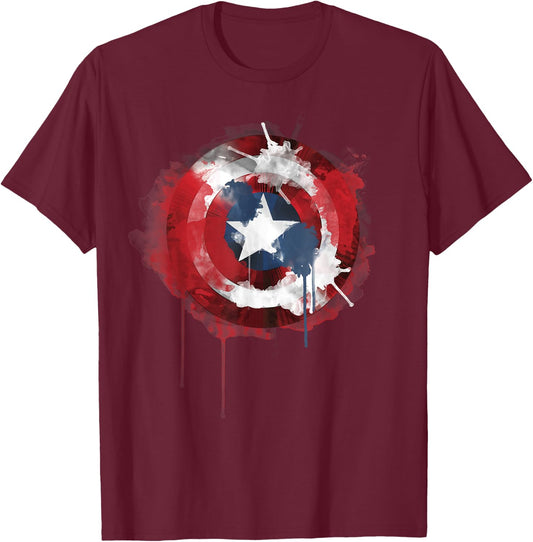 Marvel Avengers Classic Captain America Watercolor Shield T-Shirt - T-Shirt | Maroon