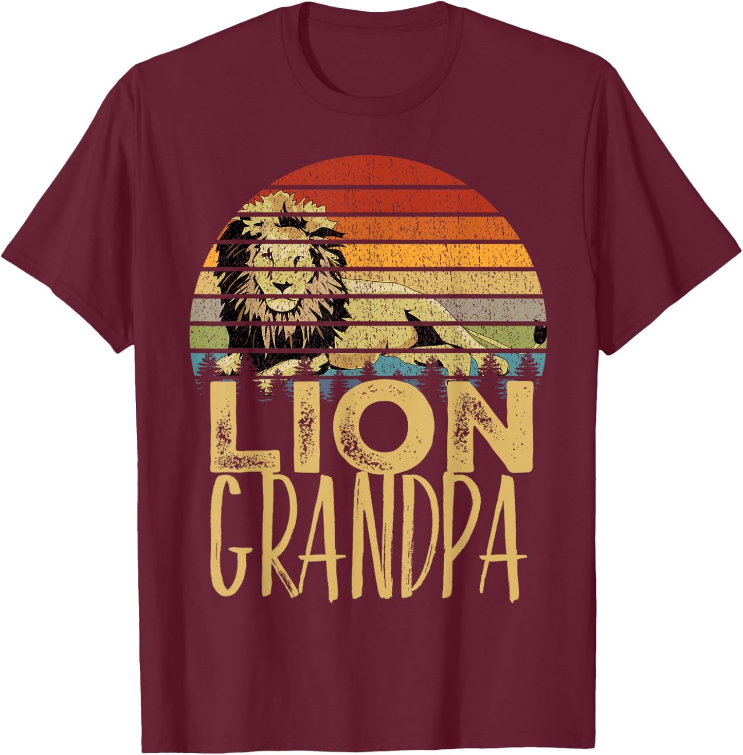 Vintage Lion Grandad Retro Distressed Gift Africa T-Shirt - T-Shirt | Maroon