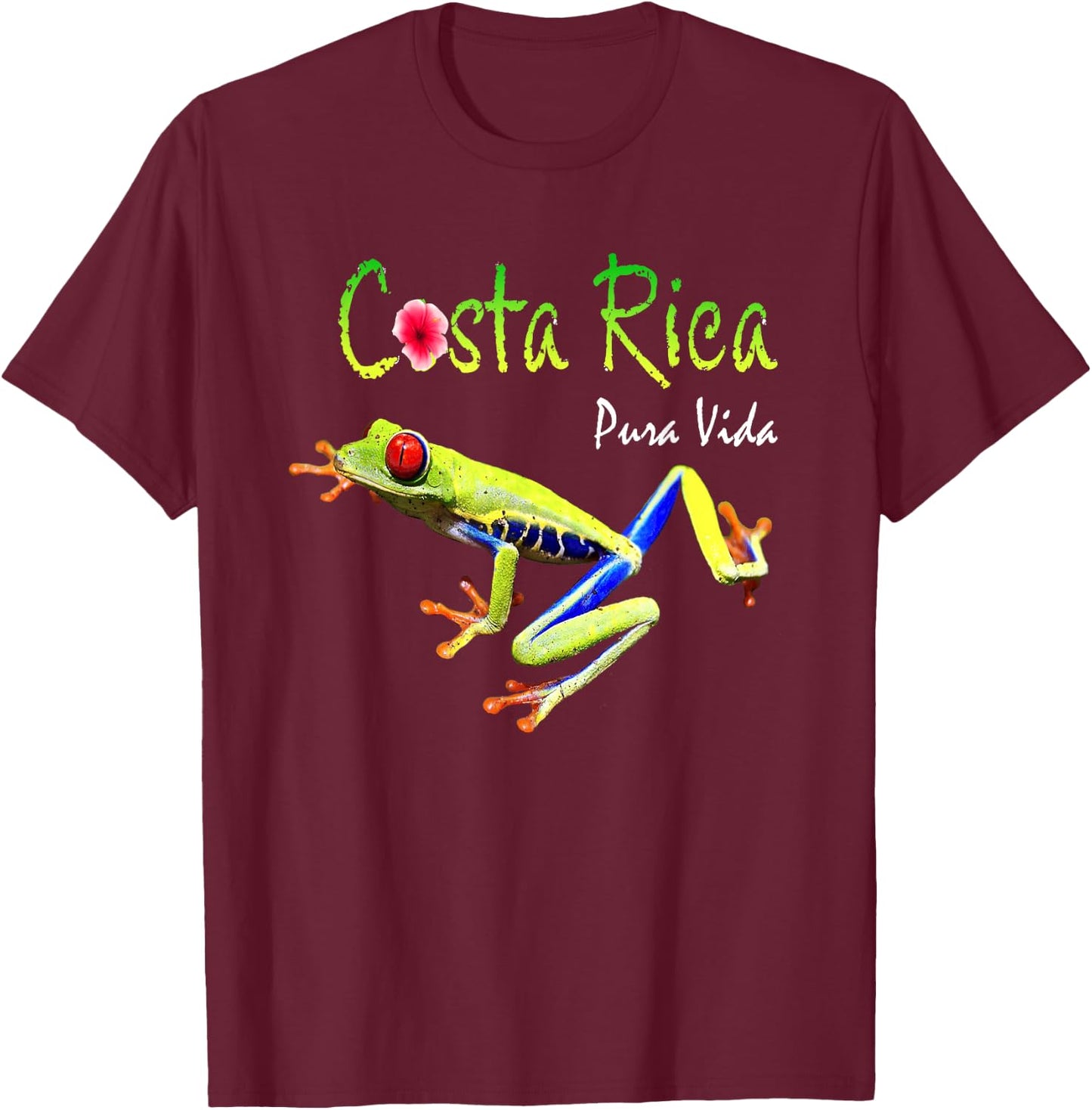 Costa Rica Pura Vida Travel Souvenir Vacation Frog Nature Small T-Shirt - T-Shirt | Maroon