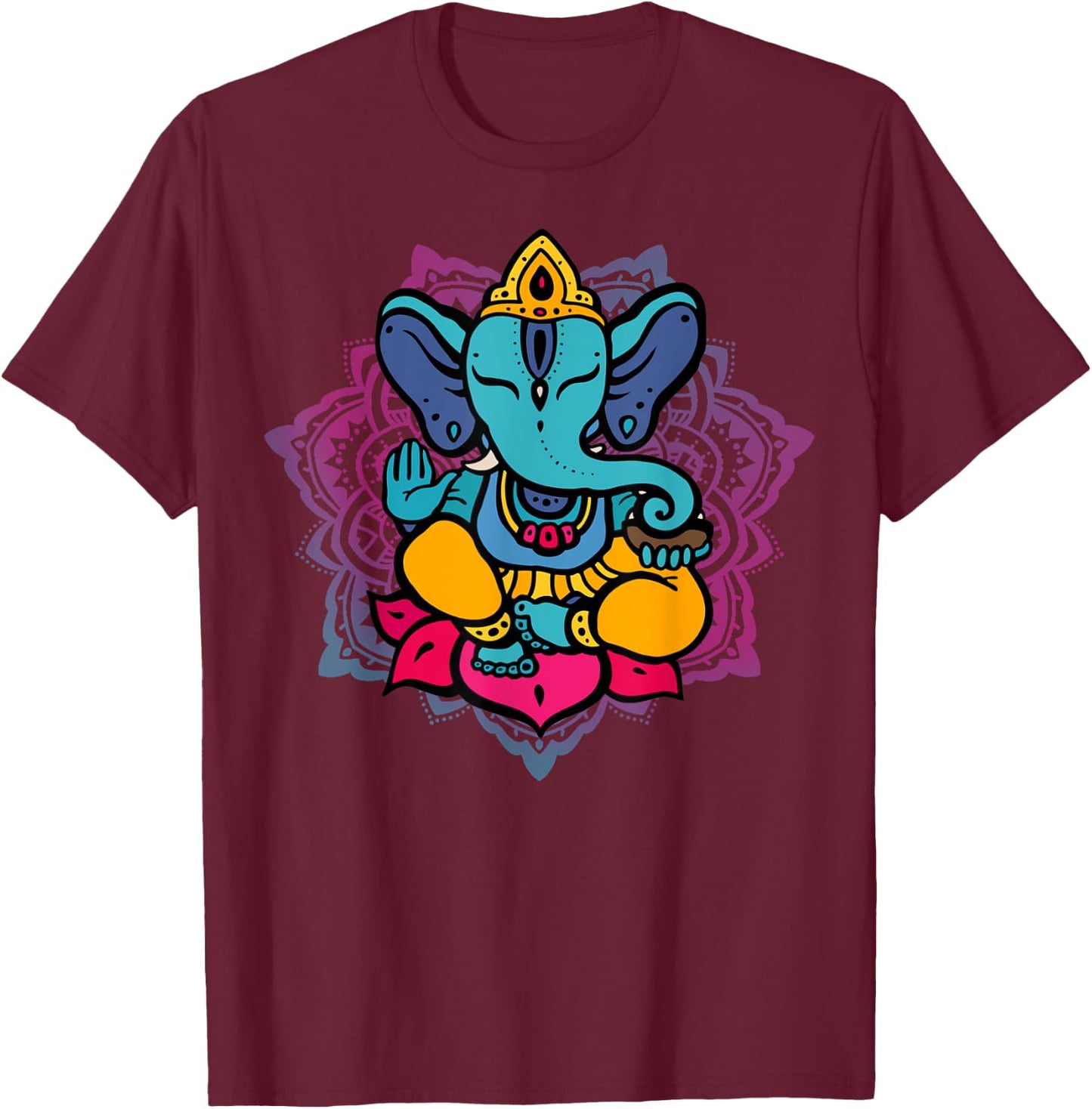 Beautiful Ganesha in Yoga Lotus Meditation Mandala T-Shirt - T-Shirt | Maroon