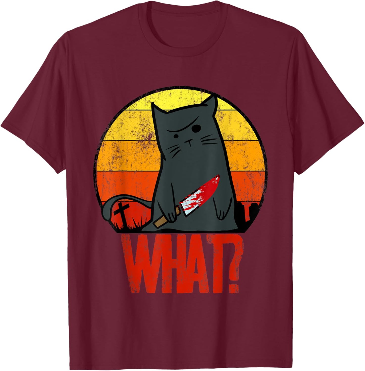 Retro Murderous Black Cat What With Knife Funny Halloween Women T-Shirt - T-Shirt | Maroon