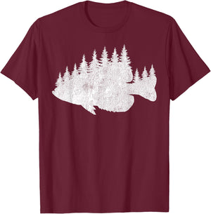 Crappie Fishing - Forest Treeline Panfish Fisherman T-Shirt - T-Shirt | Maroon