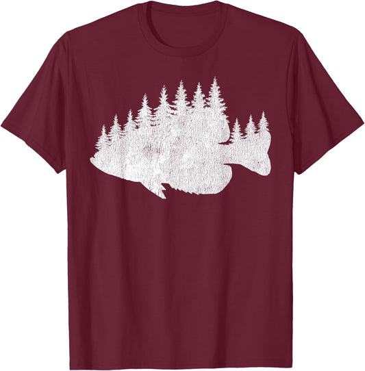 Crappie Fishing - Forest Treeline Panfish Fisherman T-Shirt - T-Shirt | Maroon