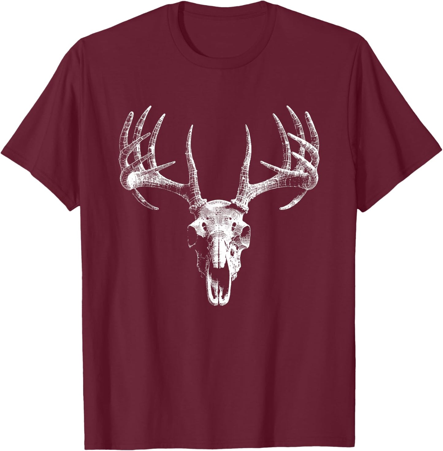 Deer Skull Antler Illustration - Vintage Deer Lover T-Shirt - T-Shirt | Maroon