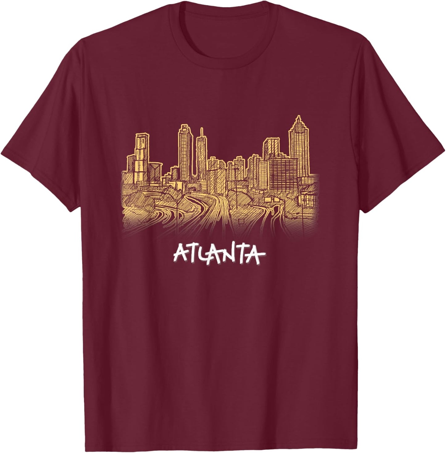 Atlanta Georgia ATL Peach State Skyline Panorama T Shirt T-Shirt - T-Shirt | Maroon