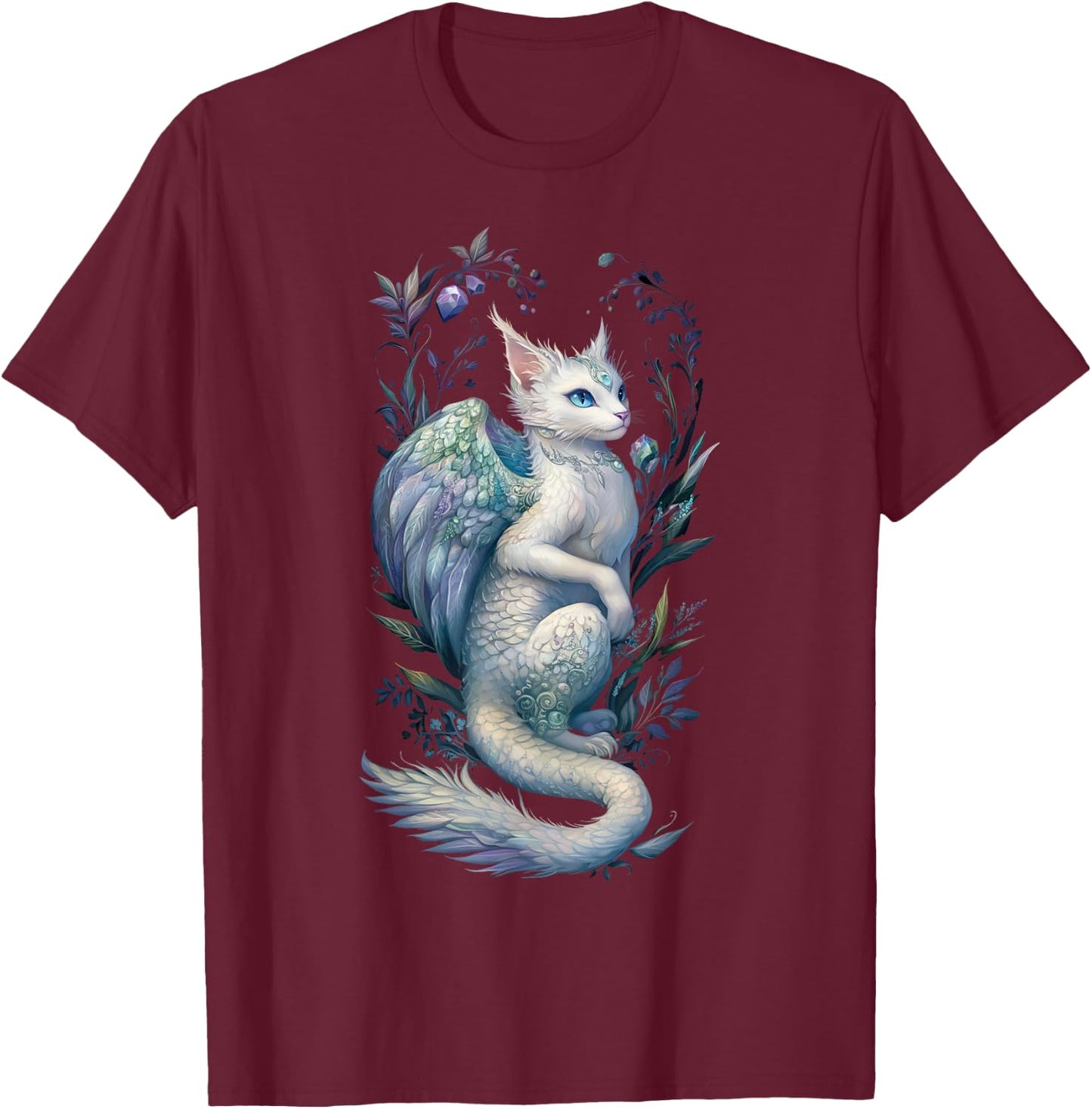 Enchanting Cat Dragon Fairy - Pearl and Gemstone Hues T-Shirt - T-Shirt | Maroon