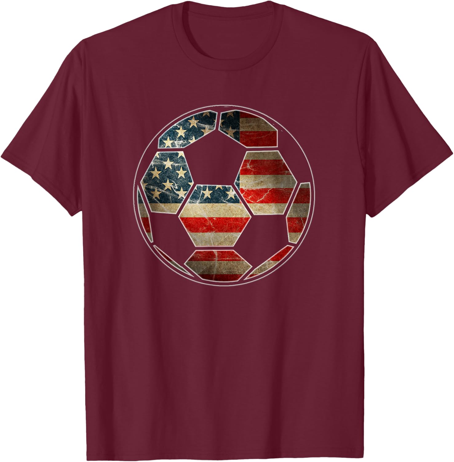 American Flag on Soccer Ball - Soccer Ball Flag T-Shirt - T-Shirt | Maroon