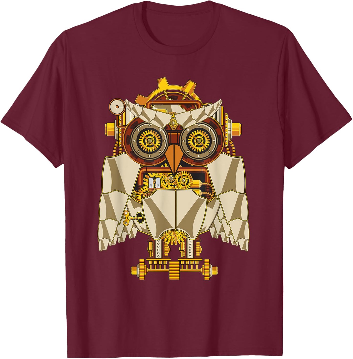 Steampunk Mechanical Owl Gear Cogs Clockwork Shirt T-Shirt - T-Shirt | Maroon
